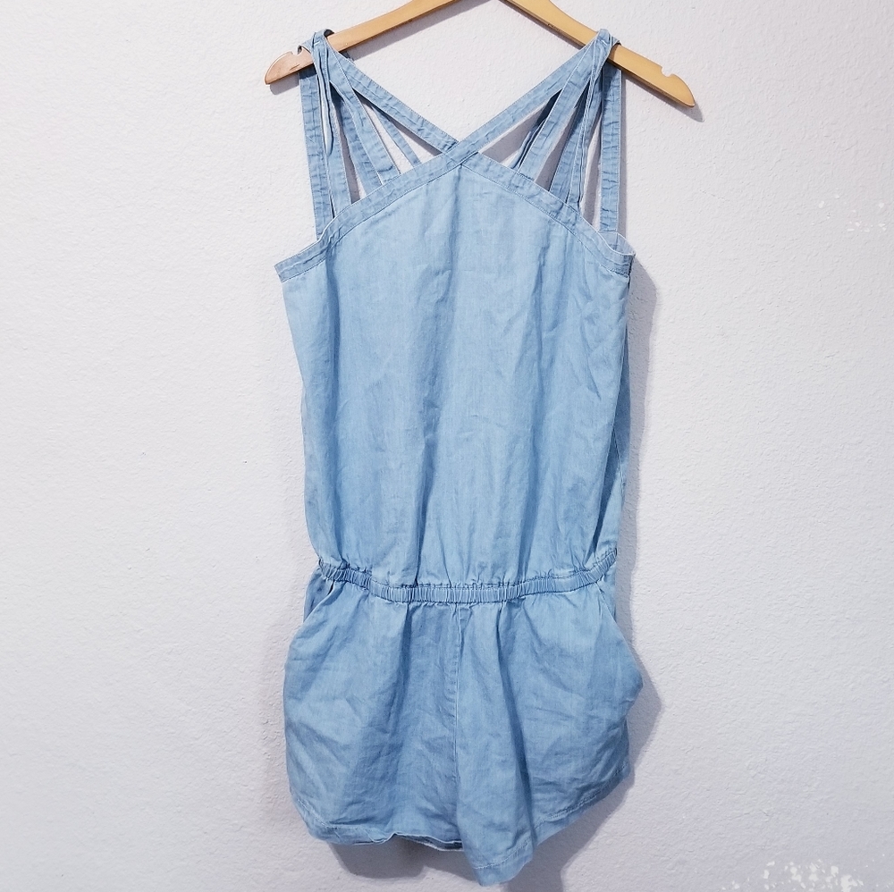 Fabletics Chambray Sleeveless Romper Size M Blue